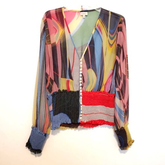 Louis Feraud Tops - Vintage Louis Feraud sheer retro multicolor button down blouse size 8